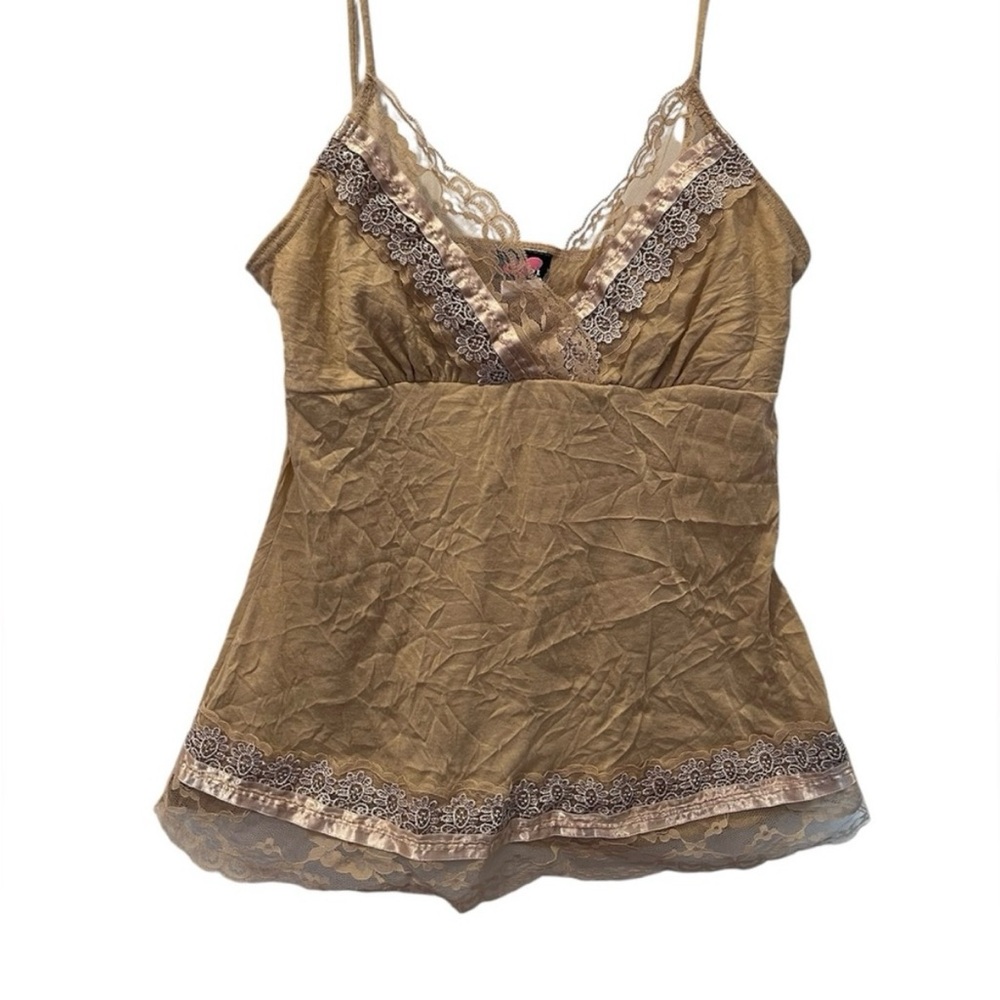 Vintage Gold Lace Delicate Cami Y2K Fairy Cottagecore Coquette Elegant 90s